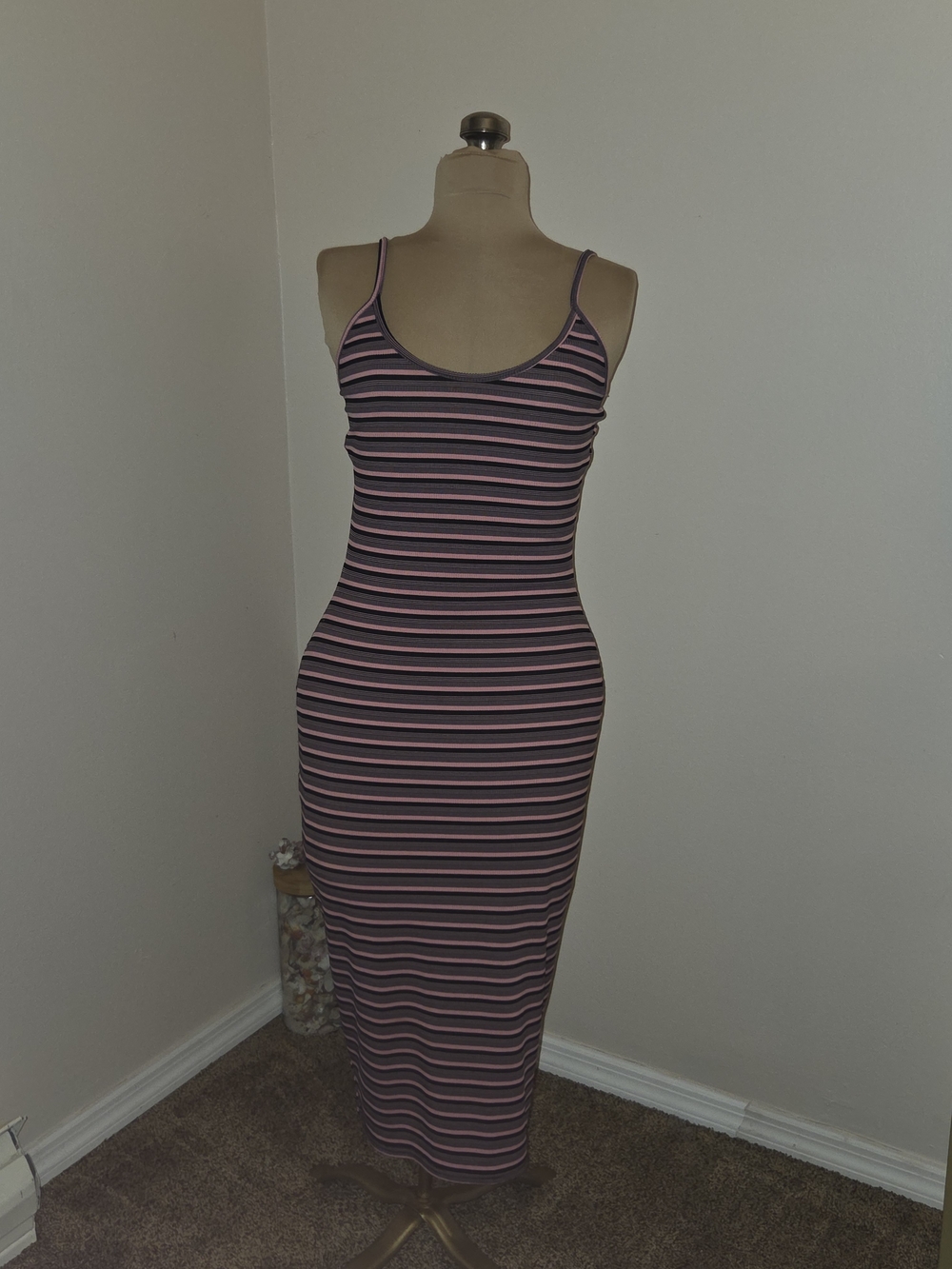 PrettyLittleThing Pink & Black Striped Maxi Dress